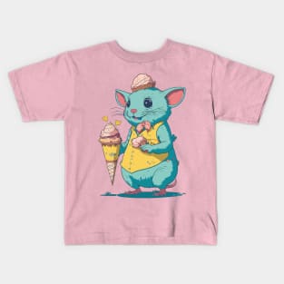 Rat With Ice Cream Cartoon Animal Kids T-Shirt